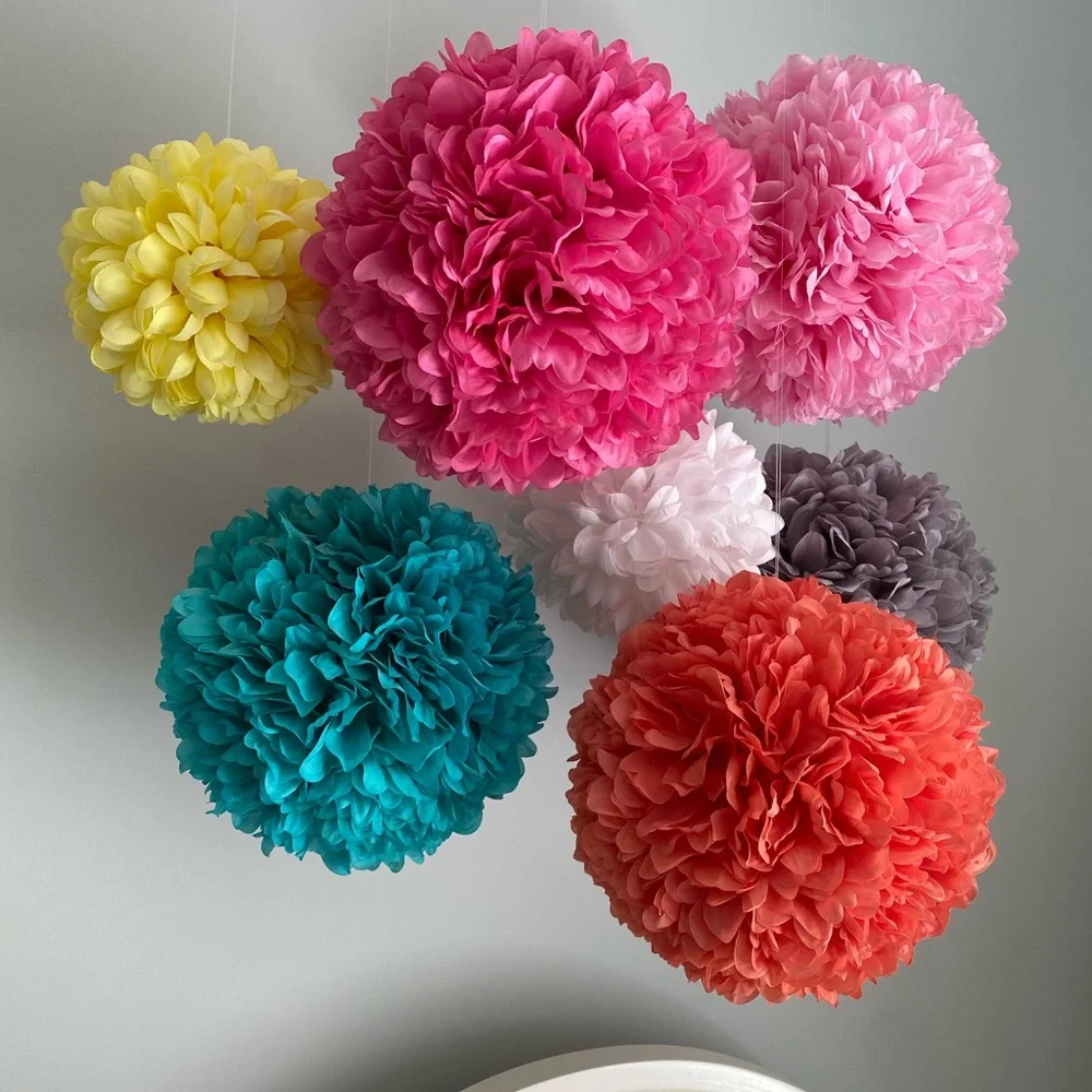 Vibrant Hot Pink Flower Ball Decoration- 10” in diameter. Qty 1 of hot pink.